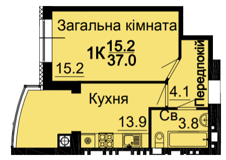 1-комнатная 37 м² в ЖК Bavaria City от 22 000 грн/м², с. Крюковщина