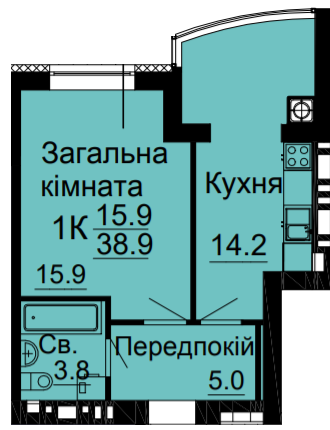 1-кімнатна 38.9 м² в ЖК Bavaria City від 22 000 грн/м², с. Крюківщина