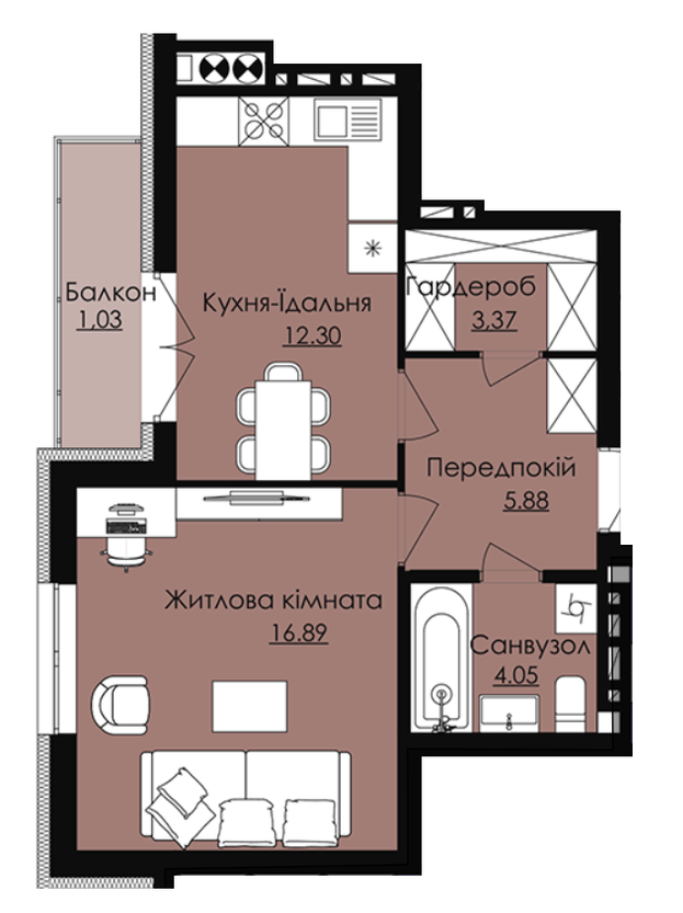 1-кімнатна 43.56 м² в КБ Waldhausen від 15 500 грн/м², смт Дубляни