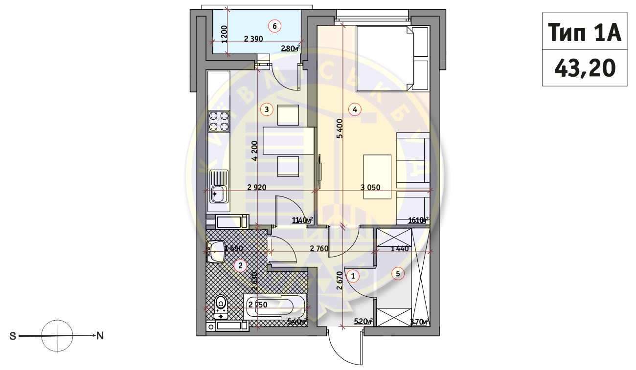 1-комнатная 43.2 м² в ЖК Кирилловский Гай от 31 110 грн/м², Киев