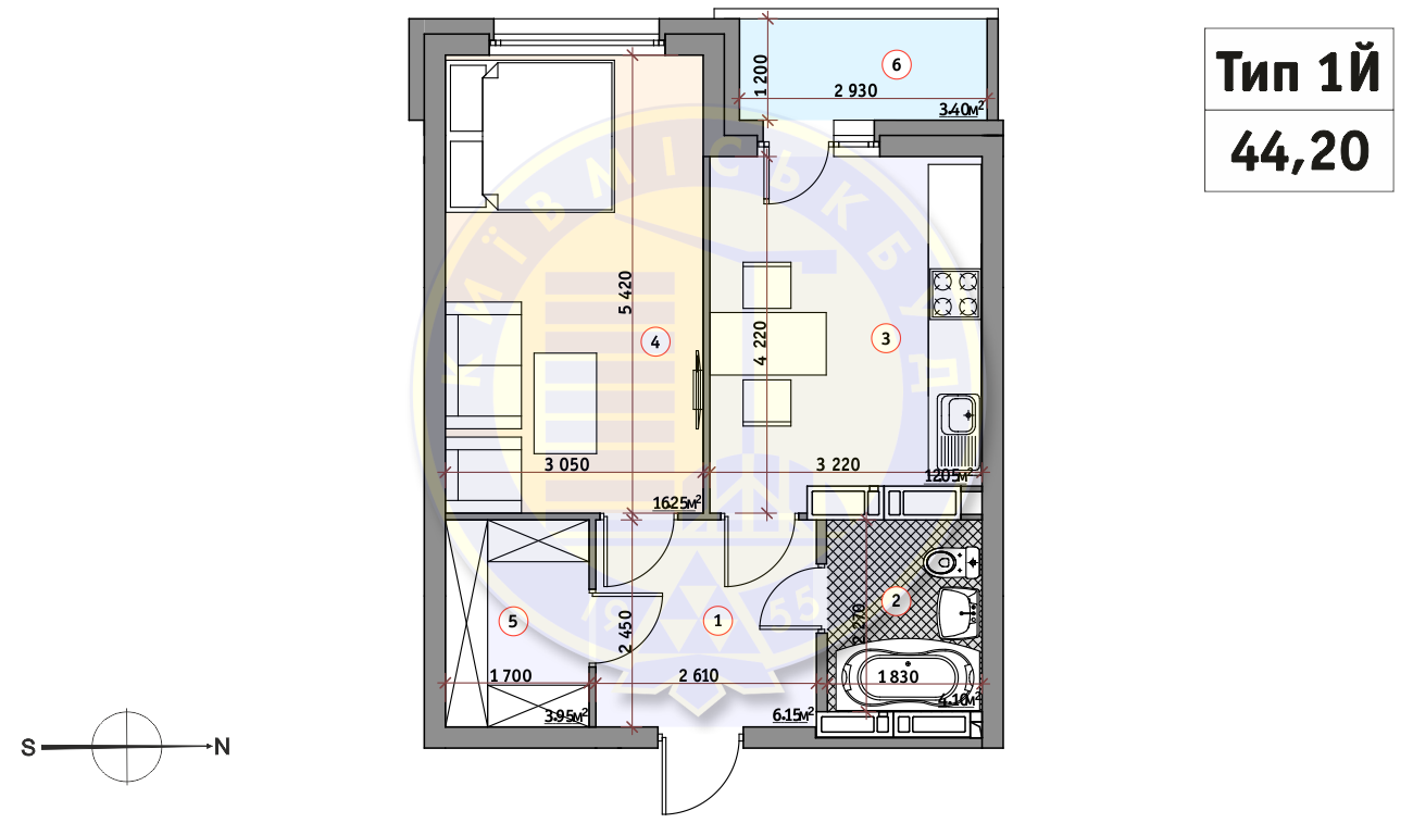 1-кімнатна 44.2 м² в ЖК Кирилівський Гай від 32 772 грн/м², Київ