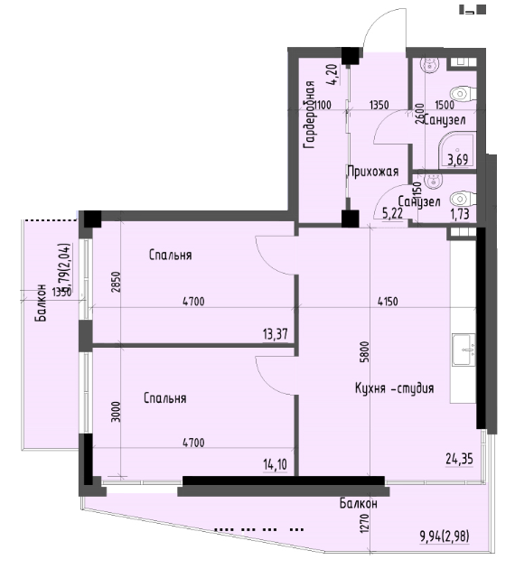 2-кімнатна 71.68 м² в ЖК Простір+ на Дачній від 27 450 грн/м², Одеса