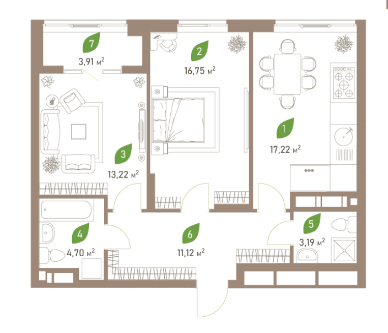 2-комнатная 70.11 м² в ЖК Парковые Озера 2 от 27 900 грн/м², Киев