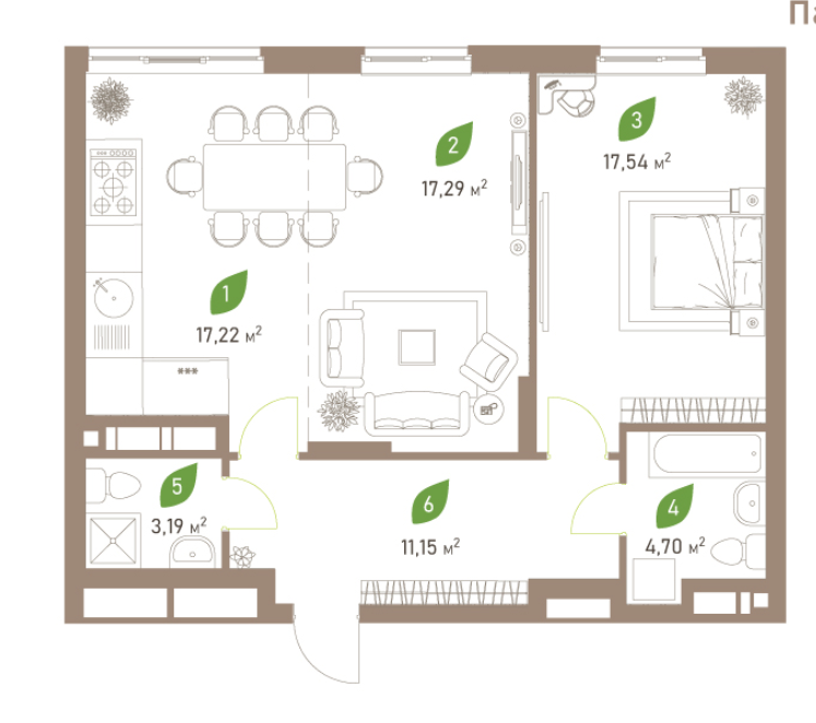 2-комнатная 71.09 м² в ЖК Парковые Озера 2 от 33 760 грн/м², Киев