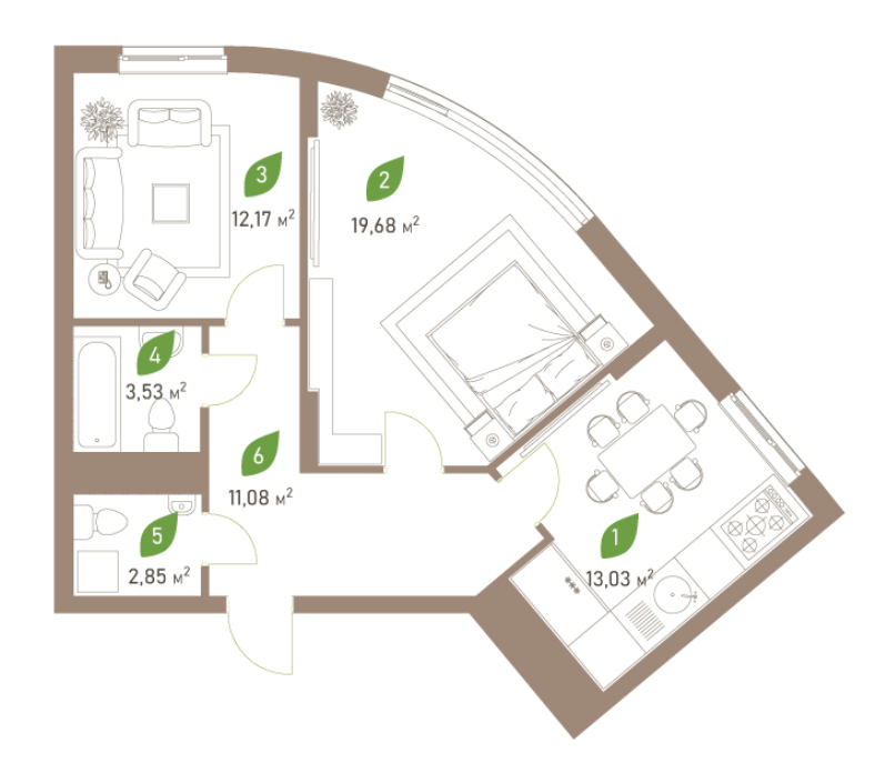 2-комнатная 62.34 м² в ЖК Парковые Озера 2 от 34 785 грн/м², Киев