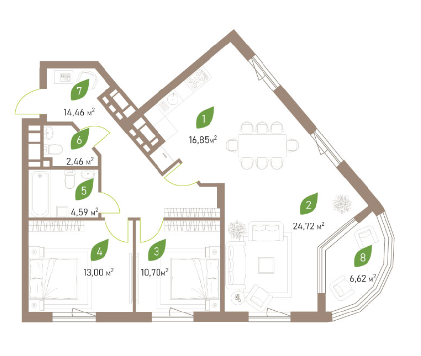 3-комнатная 93.4 м² в ЖК Парковые Озера 2 от 40 755 грн/м², Киев