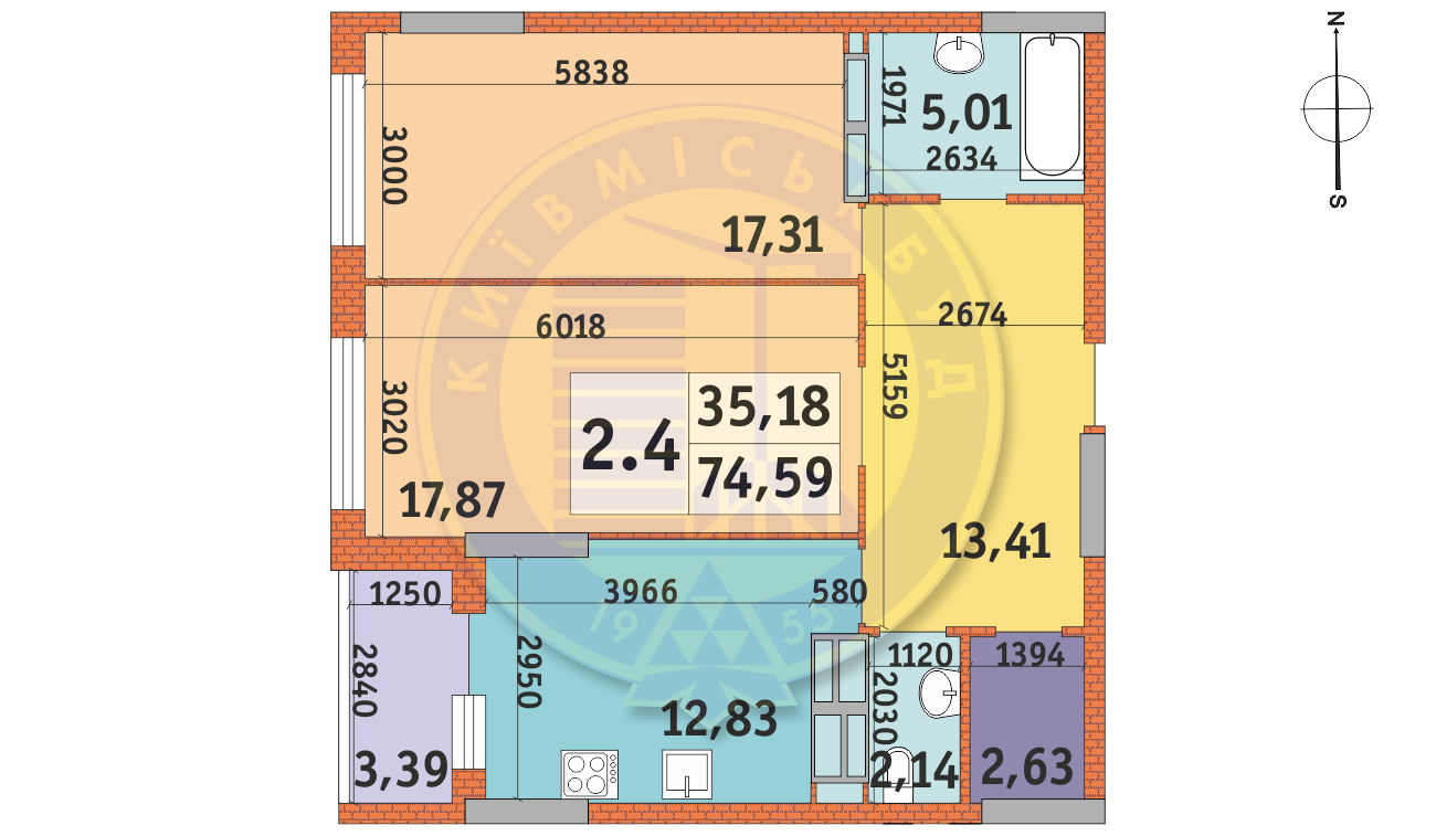 2-кімнатна 74.75 м² в ЖК LAKE HOUSE від 37 658 грн/м², Київ