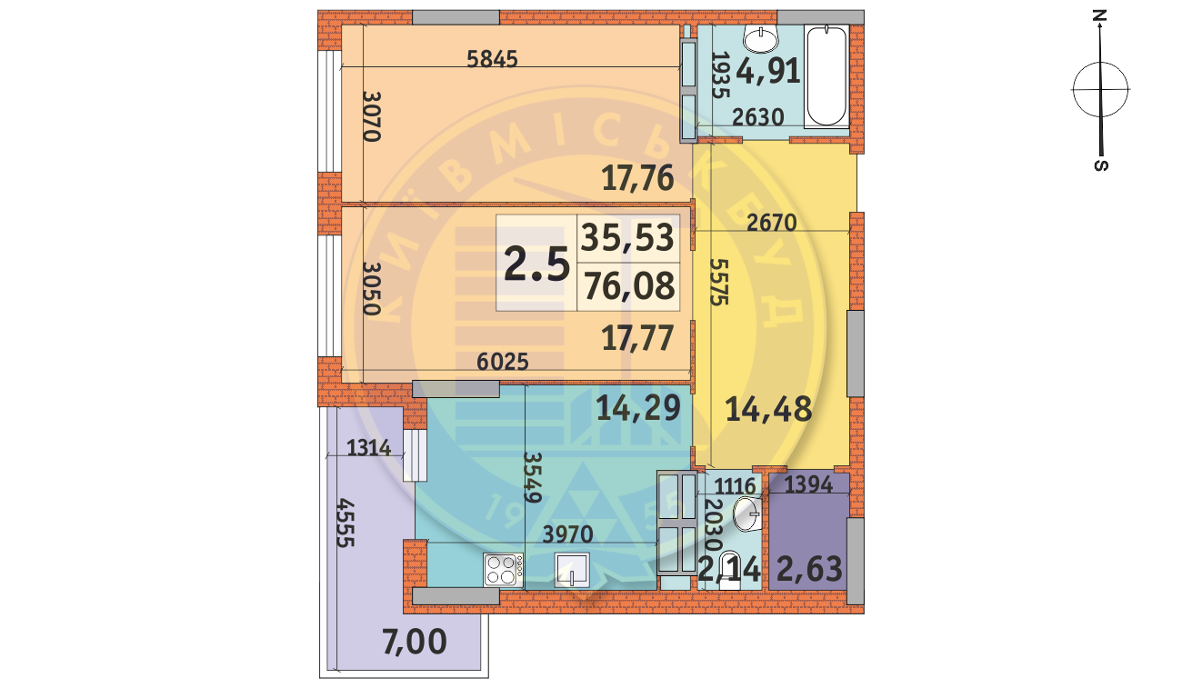 2-комнатная 76.08 м² в ЖК LAKE HOUSE от 38 020 грн/м², Киев