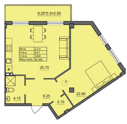 1-кімнатна 63.7 м² в ЖК Лідерсівський від 51 100 грн/м², Одеса