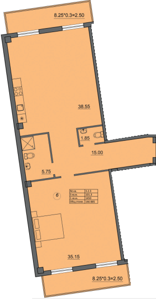 1-кімнатна 101.3 м² в ЖК Лідерсівський від 44 450 грн/м², Одеса