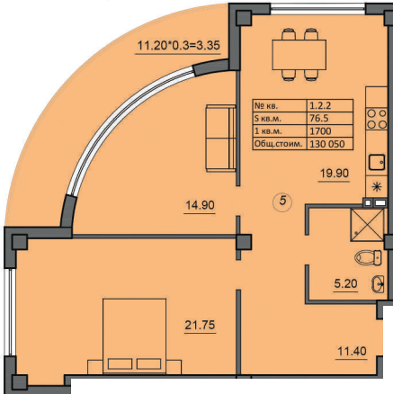 2-кімнатна 76.5 м² в ЖК Лідерсівський від 36 300 грн/м², Одеса