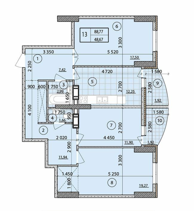 3-комнатная 88.77 м² в ЖК Башни Фонтана от 29 600 грн/м², Одесса