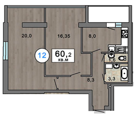 2-кімнатна 60.2 м² в ЖК Клубний 7 від 23 300 грн/м², Одеса