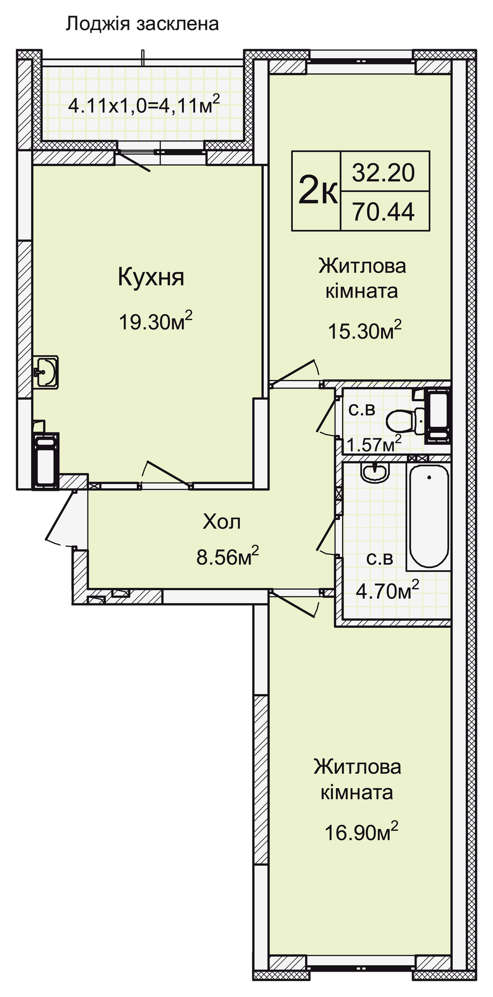 2-кімнатна 70 м² в ЖК Святобор від 29 873 грн/м², Київ
