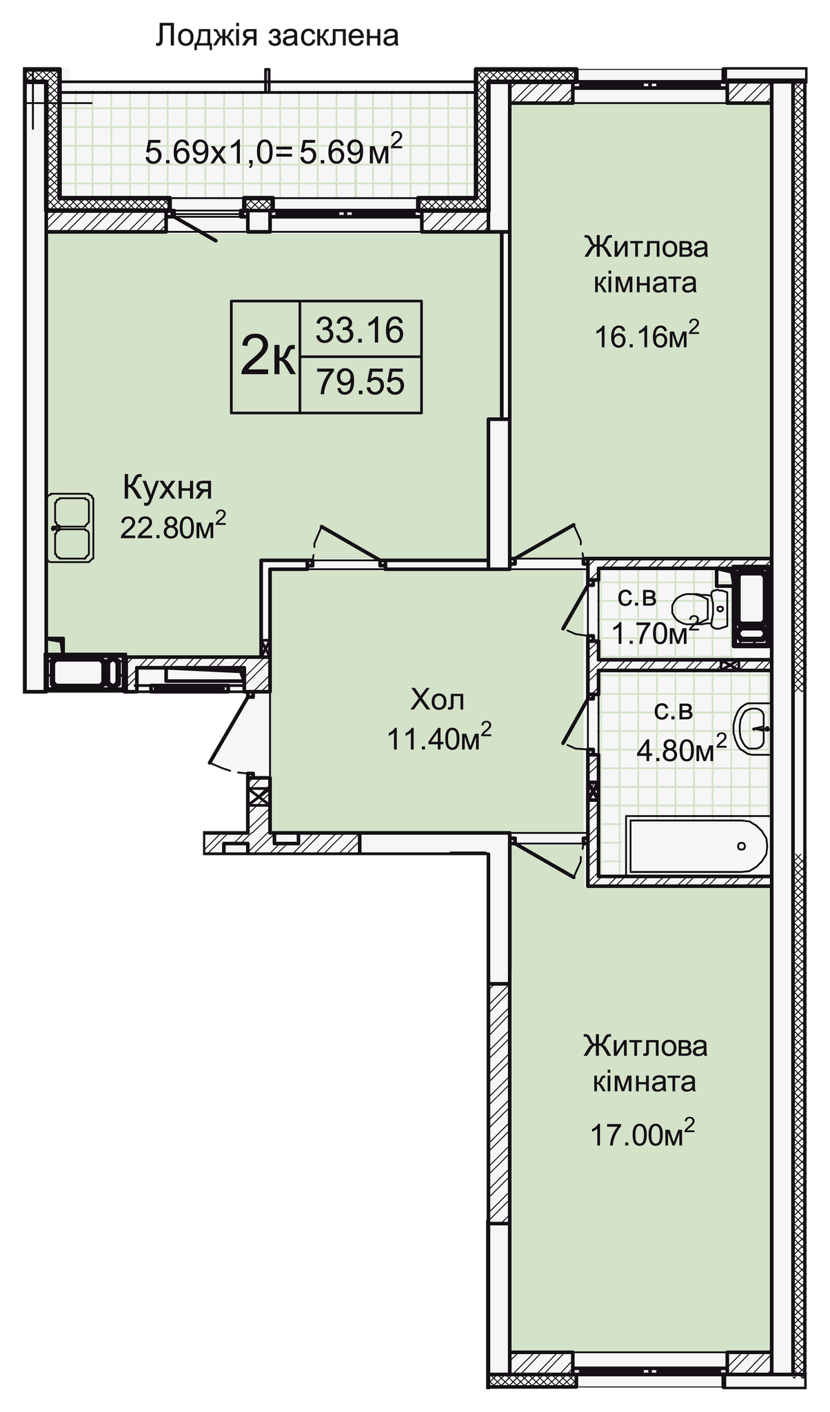 2-кімнатна 79.97 м² в ЖК Святобор від 41 586 грн/м², Київ