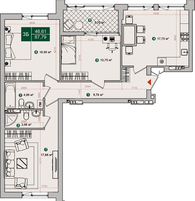 3-кімнатна 87.79 м² в ЖК Forest Park від 30 000 грн/м², Київ