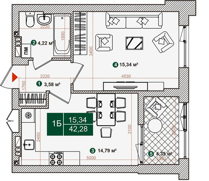 1-кімнатна 42.28 м² в ЖК Forest Park від 23 000 грн/м², Київ