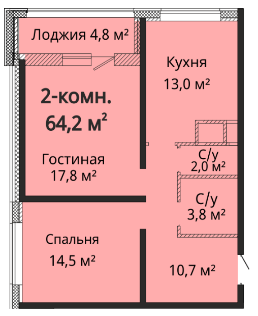 2-кімнатна 64.2 м² в ЖК Альтаїр 3 від 24 700 грн/м², Одеса