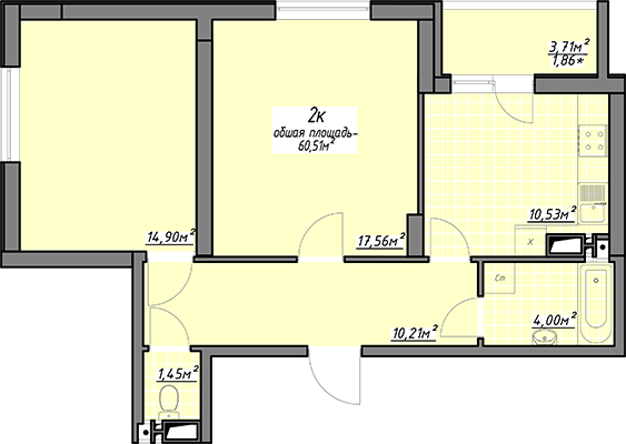 2-комнатная 60.51 м² в ЖК Одесские традиции от 23 450 грн/м², Одесса