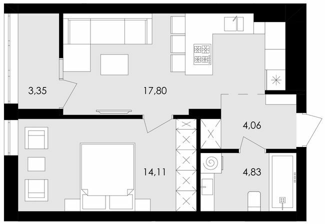 1-кімнатна 44.15 м² в ЖК Avalon Flex від 25 500 грн/м², Львів