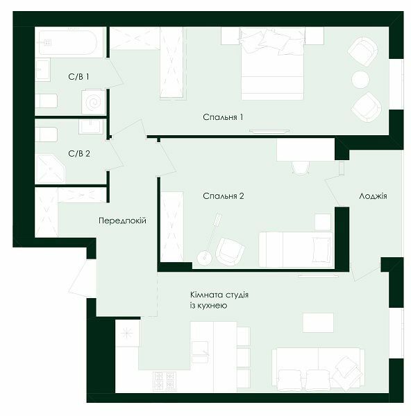 2-комнатная 72.39 м² в ЖК Avalon Zelena Street от 21 500 грн/м², Львов
