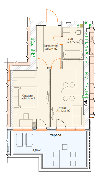 1-комнатная 40.29 м² в ЖК Паркова Оселя от 21 000 грн/м², г. Буча