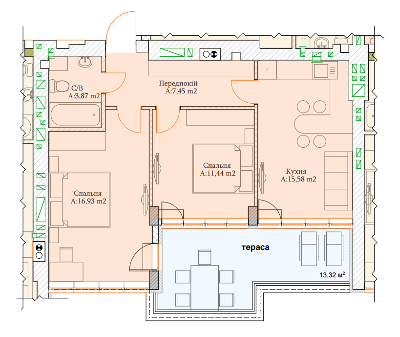 2-кімнатна 55.27 м² в ЖК Паркова Оселя від 18 000 грн/м², м. Буча
