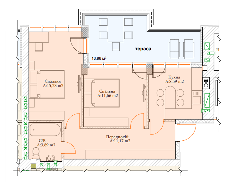 2-кімнатна 50.53 м² в ЖК Паркова Оселя від 19 000 грн/м², м. Буча