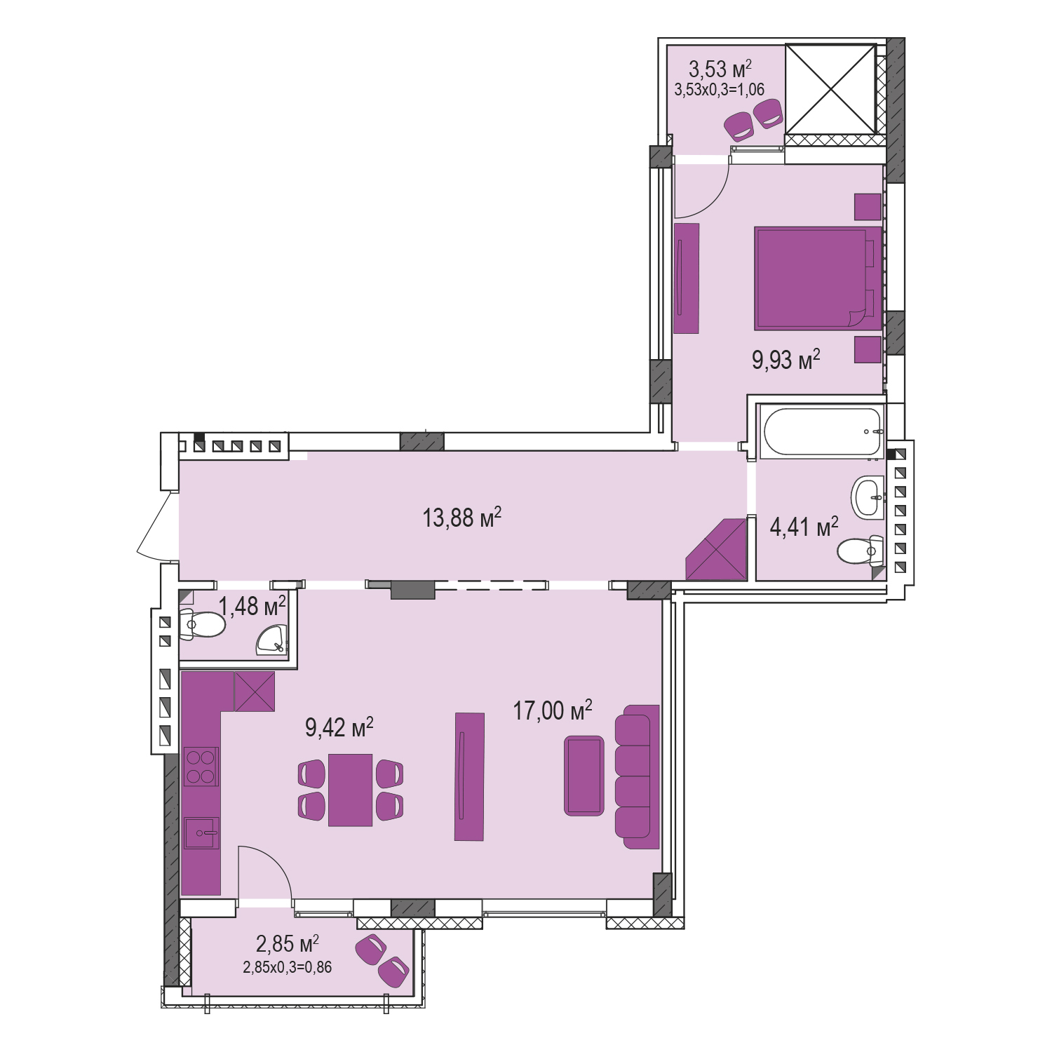 2-кімнатна 58.04 м² в ЖК Лавандовий від 21 379 грн/м², м. Бровари