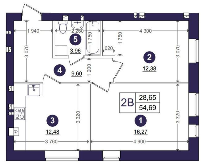 2-кімнатна 54.69 м² в ЖК Емоція від 21 000 грн/м², с. Хотів