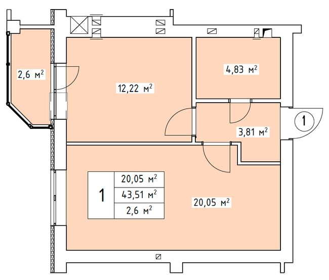 1-комнатная 43.51 м² в ЖК Волошковый от 22 450 грн/м², с. Софиевская Борщаговка