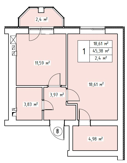 1-кімнатна 45.38 м² в ЖК Волошковий від 22 450 грн/м², с. Софіївська Борщагівка