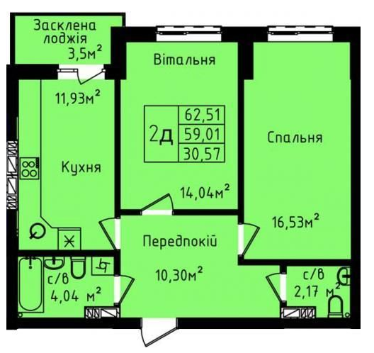 2-кімнатна 62.51 м² в ЖК Дніпровський від 29 700 грн/м², Київ