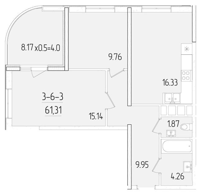 2-комнатная 61.31 м² в ЖК KADORR City от 26 950 грн/м², Одесса