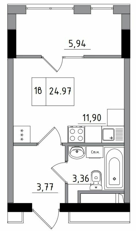 1-комнатная 24.97 м² в ЖГ ARTVILLE от 20 950 грн/м², пгт Авангард