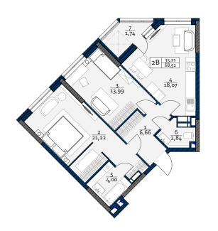 2-комнатная 68.52 м² в ЖК POLARIS Home&Plaza от 40 392 грн/м², Киев