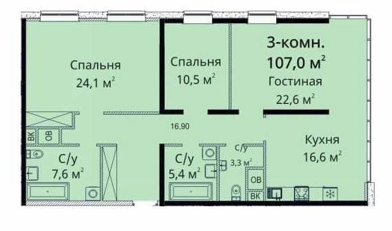 3-кімнатна 110 м² в ЖК Sea View від 28 400 грн/м², Одеса