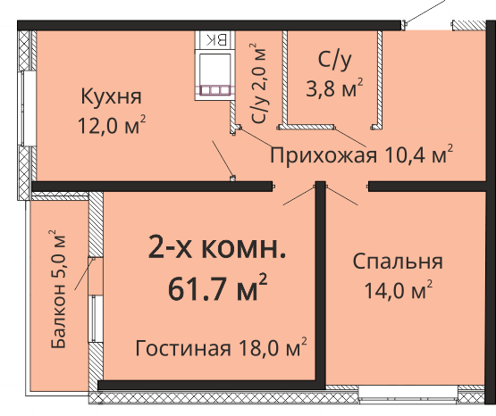 2-комнатная 61.7 м² в ЖК Омега от 23 500 грн/м², Одесса
