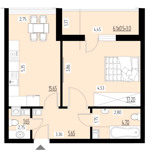 1-комнатная 47.85 м² в ЖК Ренессанс от застройщика, Черновцы