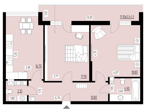 2-комнатная 74.8 м² в ЖК Ренессанс от застройщика, Черновцы