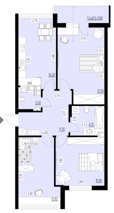 3-кімнатна 90.95 м² в ЖК Ренесанс від забудовника, Чернівці