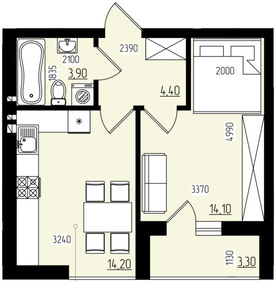 1-комнатная 39.9 м² в КД White and Wood от 20 700 грн/м², Черновцы