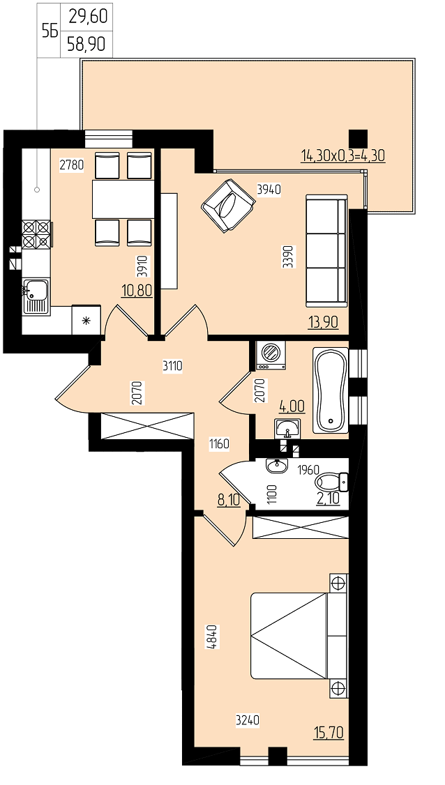 2-комнатная 58.9 м² в КД White and Wood от 18 650 грн/м², Черновцы