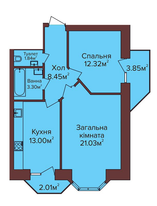 2-кімнатна 62 м² в ЖК по бул. Незалежності від 11 250 грн/м², м. Калуш