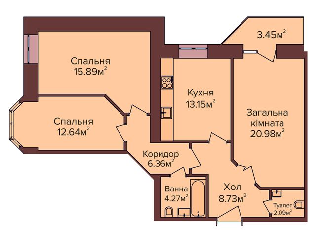 3-комнатная 84 м² в ЖК по бул. Незалежності от 9 400 грн/м², г. Калуш