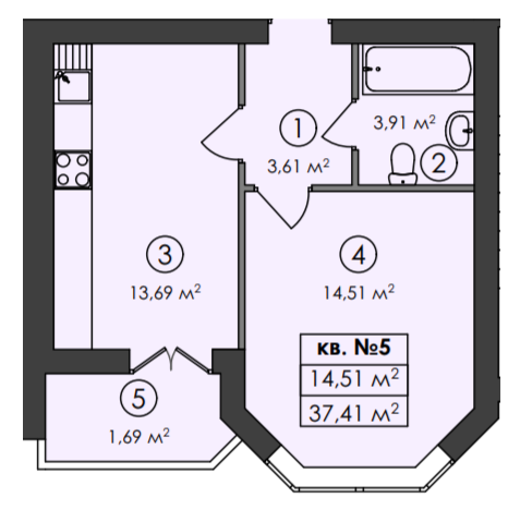 1-комнатная 37.41 м² в ЖК Family-2 от 18 100 грн/м², с. Гатное