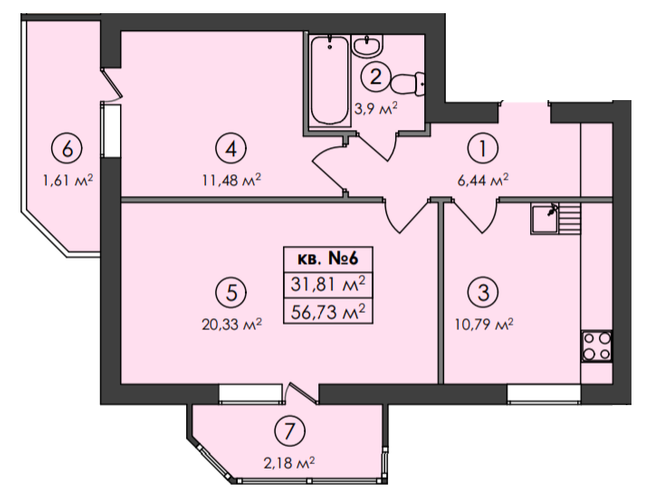 2-комнатная 56.73 м² в ЖК Family-2 от 26 550 грн/м², с. Гатное
