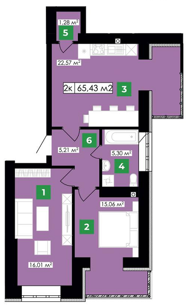 2-кімнатна 65.43 м² в ЖК Парковий від 13 300 грн/м², Івано-Франківськ