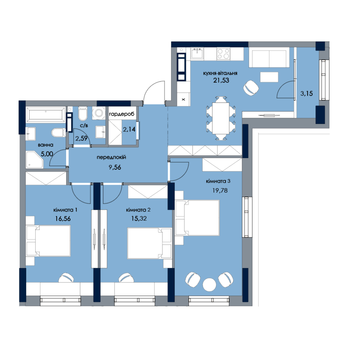 3-кімнатна 95.63 м² в ЖК Новий Автограф від 35 900 грн/м², Київ