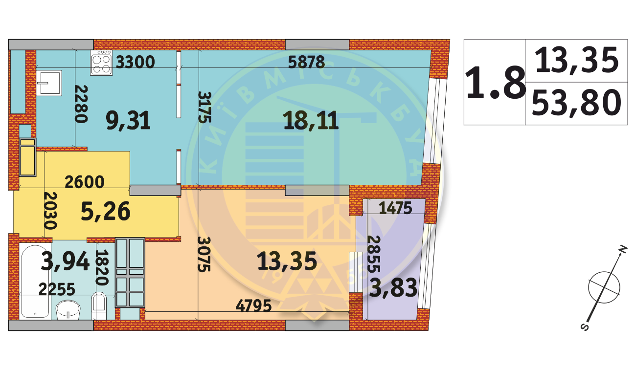 1-кімнатна 53.8 м² в ЖК Urban Park від 27 940 грн/м², Київ